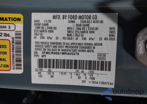 2021 Ford Bronco Sport Big Bend из США, поврежденный, VIN 3FMCR9B61MRA05279